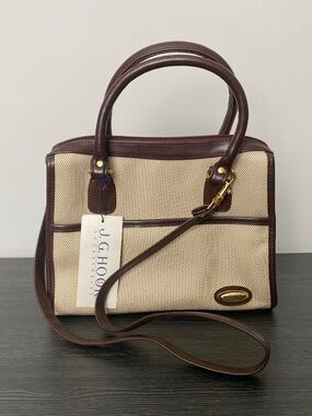Vintage J.G. Hook Canvas & Faux Leather Satchel Handbag Brown Beige